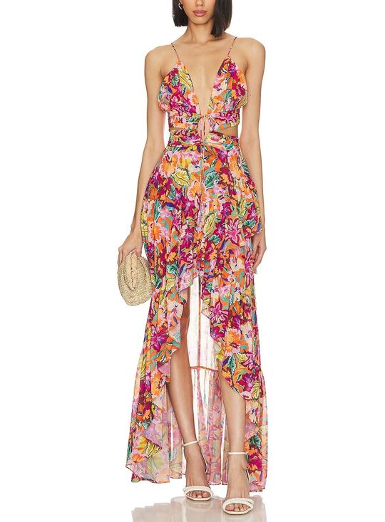 Lovers and Friends Dresses & Skirts - Lovers And Friends Vibrant Orange Multi Fabi Gown Size XXS